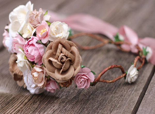 Oversized Flower Crown Wedding Blush Beige and Ivory Floral Headpiece